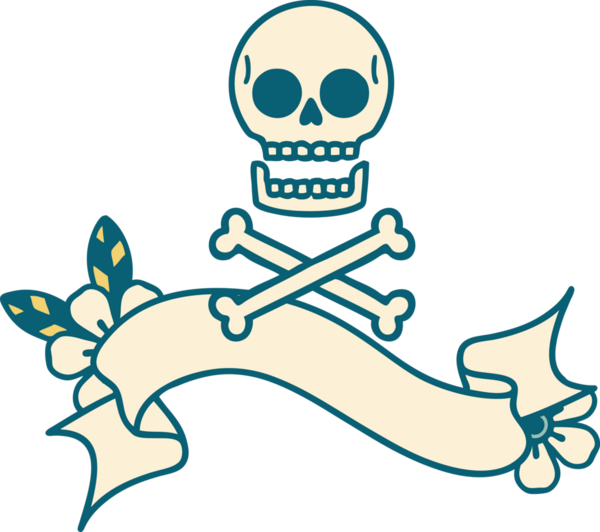 Bir insan tarafından çizilmiş çapraz kemikli geleneksel dövme.