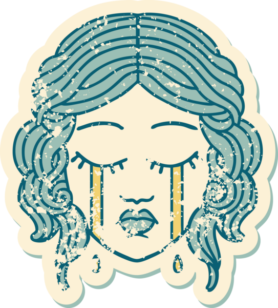 Bir insan tarafından çizilmiş ağlayan kadın yüzünün sembolik dövmeli görüntüsü.