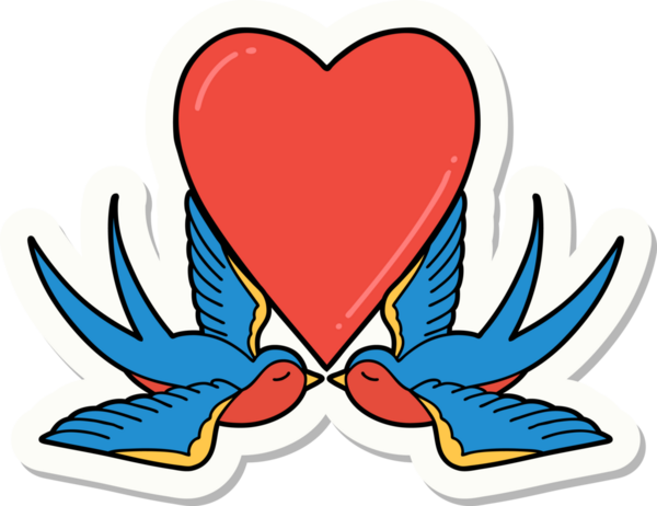 Geleneksel kırlangıç stili dövme çıkartması ve bir insan tarafından çizilmiş kalp.