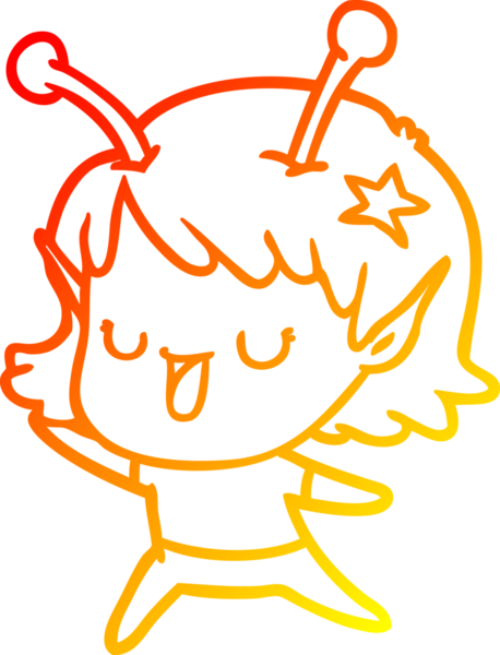 Bir insan tarafından çizilmiş mutlu bir uzaylı kız çizgi filmi.