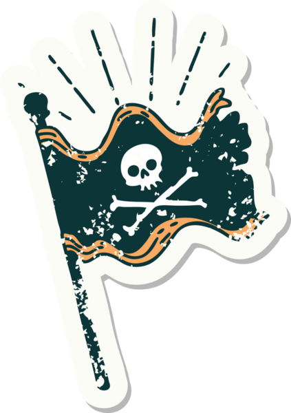 Bir insan tarafından çizilmiş eski dövme stili korsan bayrağı.