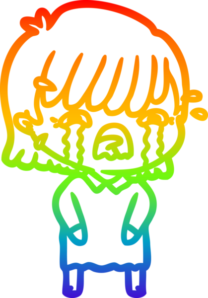 Gökkuşağı gradyan çizimi bir insan tarafından çizilmiş ağlayan bir çizgi kız çizimi