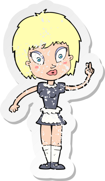 Bir insan tarafından çizilmiş bir çizgi film hizmetçisinin sıkıntılı retro yapıştırması.