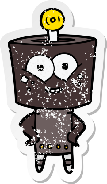 Bir insan tarafından çizilmiş mutlu çizgi film robotunun sıkıntılı çıkartması.