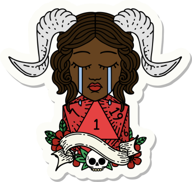 Ağlama etiketi, bir insan tarafından çizilmiş doğal bir D20 zar atışıyla bağlanmış.