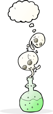 Bir insan tarafından çizilmiş düşünce baloncuklu karikatür iksiri