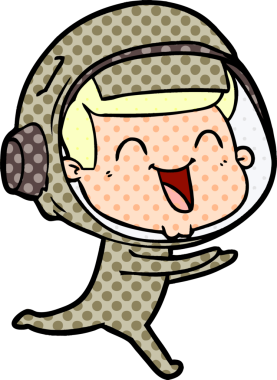 Bir insan tarafından çizilmiş mutlu astronot çizgi filmi.