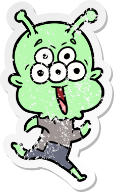 Bir insan tarafından çizilen mutlu çizgi film uzaylısının sıkıntılı çıkartması.