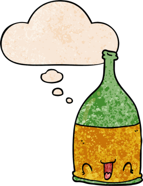 Bir insan tarafından çizilmiş grunge desenli düşünce baloncuklu şarap şişesi.