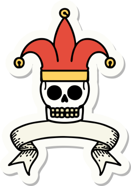 Bir insan tarafından çizilmiş bir kafatası soytarısı dövmesi çıkartması.