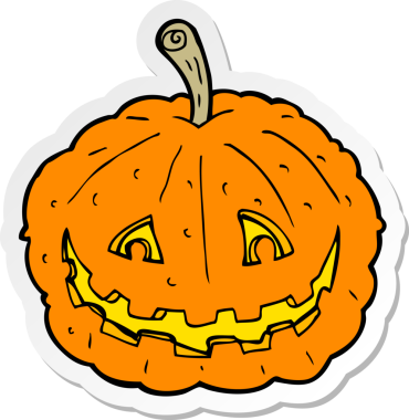 Bir insan tarafından çizilmiş sırıtan bir balkabağı çıkartması.