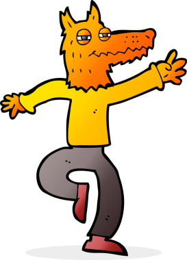 Bir insan tarafından çizilmiş mutlu tilki adam.