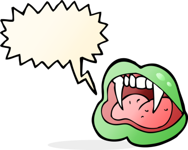 Bir insan tarafından çizilmiş düşünce baloncuklu vampir dudakları.