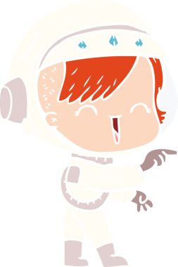 Düz renkli karikatür astronot kız bir insan tarafından çizilmiş ve çizilmiş.