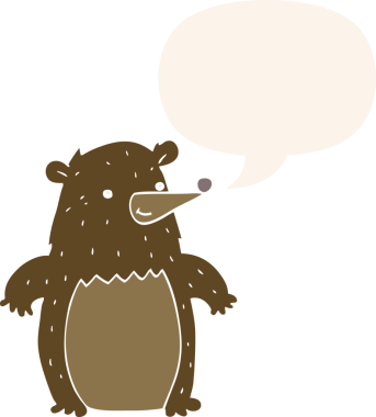 Bir insan tarafından çizilmiş eski tarz konuşma baloncuğu olan çizgi film ayısı.