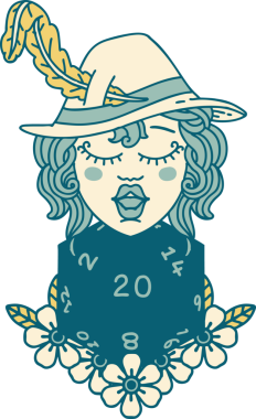 Bir insan tarafından çizilmiş 20 zarlı Retro Dövme Tarzı insan ozanı