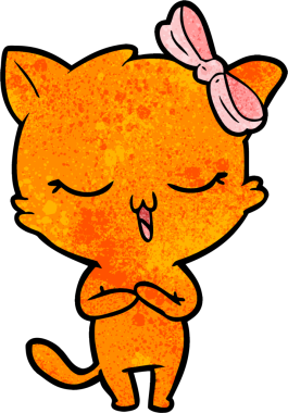 Bir insan tarafından çizilmiş kafasında yay olan çizgi film kedisi.