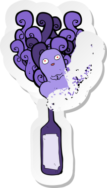 Şişede bir insan tarafından çizilmiş karikatür hayalet etiketi.