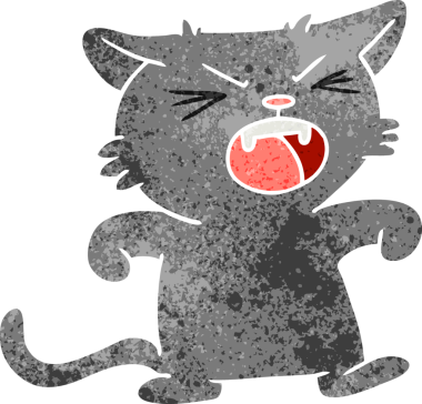 Bir insan tarafından çizilmiş cırtlak bir kedinin el çizimi karikatürü.