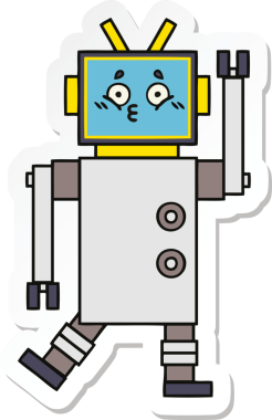 Bir insan tarafından çizilmiş şirin çizgi film robotunun çıkartması.