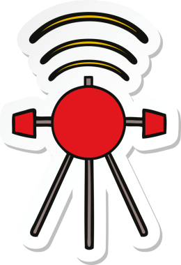 Bir insan tarafından çizilmiş şirin bir çizgi film uydusunun çıkartması.