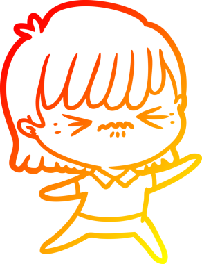 Bir insan tarafından çizilmiş kızgın bir çizgi film kızı çizimi.