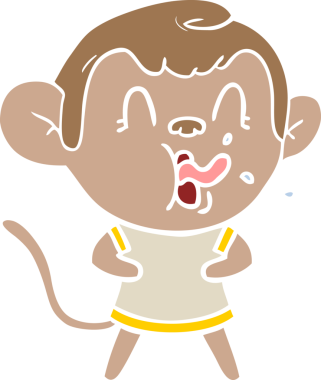 Bir insan tarafından çizilmiş düz renk çizgi film maymunu.