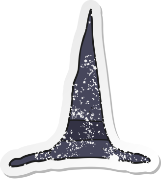 Bir insan tarafından çizilmiş bir cadı şapkasının gerilimli çıkartması.