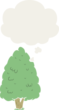 bir insan tarafından çizilmiş düşünce baloncuğu olan çizgi film uzun ağaç.