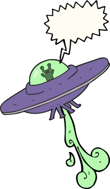 Bir insan tarafından çizilmiş serbest konuşma balonu çizgi film uzay gemisi