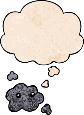 Bir insan tarafından çizilmiş grunge doku tarzında düşünce baloncuğu olan sevimli çizgi film bulutu.