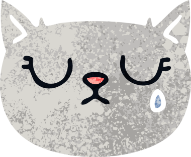 Retro illüstrasyon tarzı tuhaf karikatür bir insan tarafından çizilmiş ağlayan kedi.