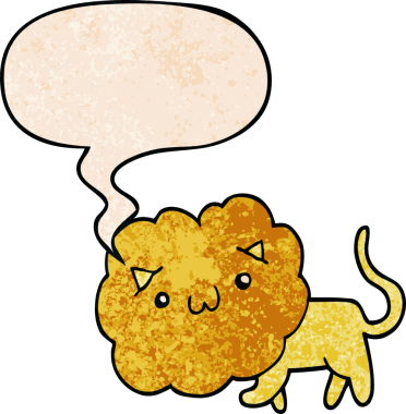 Konuşma baloncuğu olan çizgi film aslanı insan tarafından çizilmiş eski doku.