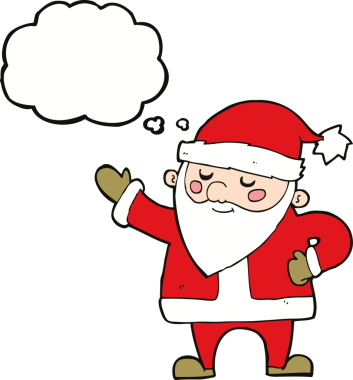 Bir insan tarafından çizilmiş düşünce baloncuklu Noel Baba çizgi filmi.