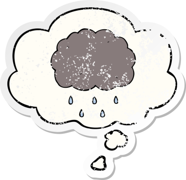 Düşünce baloncuklarıyla yağmur gibi yağmur yağıyor. Bir insan tarafından çizilmiş yıpranmış bir çıkartma gibi.