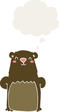 Düşünce baloncuğu olan çizgi film ayısı insan tarafından çizilmiş.