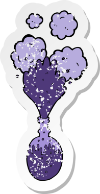 Bir insan tarafından çizilen patlayan kimyasalların retro gerilimli çıkartması.