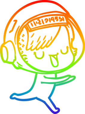 Gökkuşağı gradyan çizgi çizimi bir insan tarafından çizilmiş astronot bir kadın.