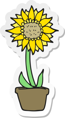 Bir insan tarafından çizilmiş bir ayçiçeğinin çıkartması.