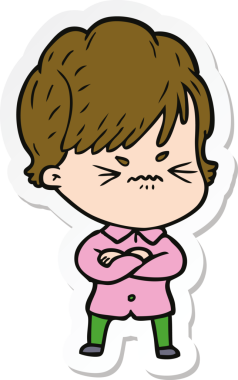 Bir insan tarafından çizilmiş, hayal kırıklığına uğramış bir kadının çıkartması.