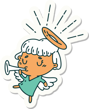 Bir insan tarafından çizilmiş dövme stili bir meleğin borazanı.