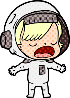 Bir insan tarafından çizilmiş konuşan astronot çizgi filmi.
