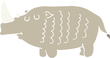 Bir insan tarafından çizilmiş düz renk çizgi film gergedanları