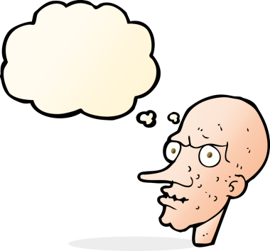 Düşünce baloncuğu insan tarafından çizilmiş kötü yaşlı adam çizgi filmi.