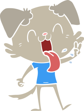 Bir insan tarafından çizilmiş düz renkli çizgi film soluyan köpek.