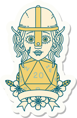 Bir insan tarafından çizilmiş doğal 20 zarlı bir elf savaşçısı çıkartması.