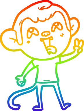 Gökkuşağı gradyan çizimi çılgın bir çizgi maymunun insan tarafından çizilmiş barış işareti.