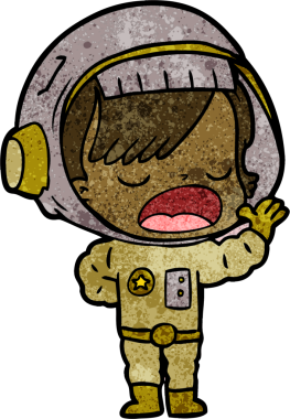 Karikatür astronot kadın bir insan tarafından çizilmiş.