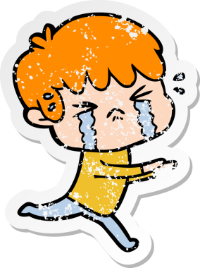 Bir insan tarafından çizilmiş, ağlayan bir çizgi film çocuğunun sıkıntılı çıkartması.