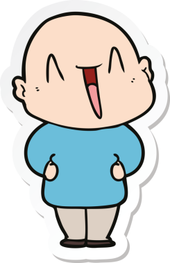 Bir insan tarafından çizilmiş mutlu, kel bir adamın çıkartması.